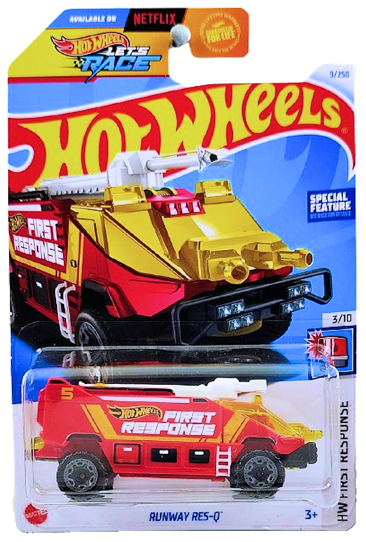 Hot Wheels 2024 - Collector # 009/250 - HW First Response 3/10 - Runway Res-Q - Red - BLOR Wheels - USA Card with Let's Race Promo