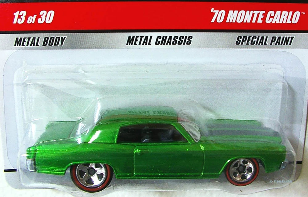 Hot Wheels 2009 - Classics Series 5 # 13/30 - '70 Monte Carlo - Spectraflame Green - Red Line 5 Spoke - Metal/Metal