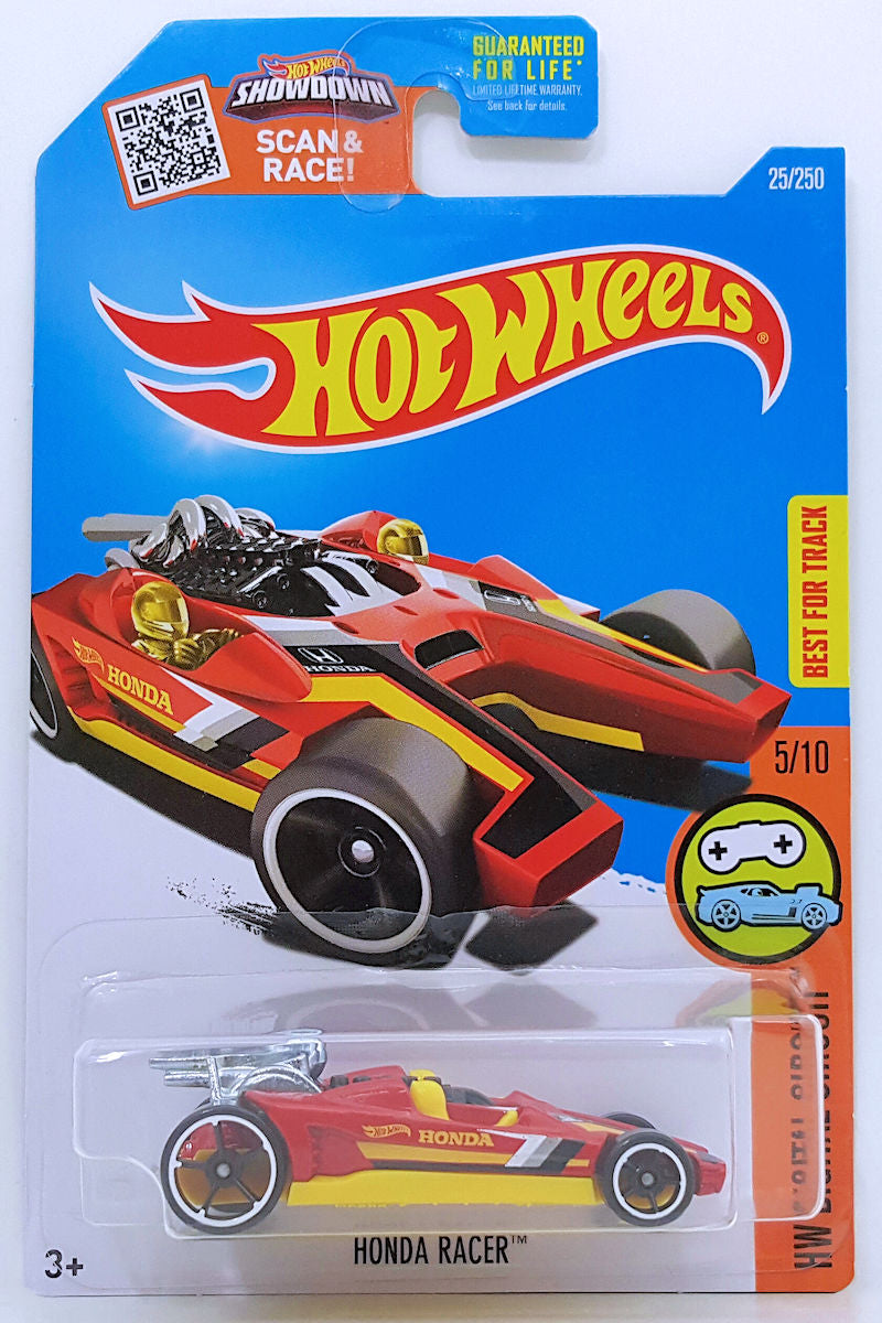 Hot Wheels 2016 - Collector # 025/250 - HW Digital Circuit 5/10 - Honda Racer - Red Body / Yellow Base - USA 'Showdown' Card