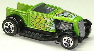 Hot Wheels 2002 - Collector # 108/240 - Hot Rod Magazine Series 2/4 - Hooligan - Green / Flames - USA '35th Anniversary' Card