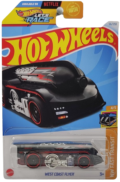 Hot Wheels 2024 - Collector # 056/250 - HW Fast Transit 4/5 - West Coast Flyer - Black - USA 'LET'S RACE' Card