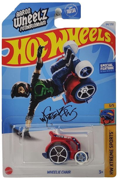 Hot Wheels 2024 - Collector # 064/250 - HW Xtreme Sports 3/5 - Wheelie Chair - Red - Special Feature - USA Card with Aaron "WHEELZ" Fotheringham