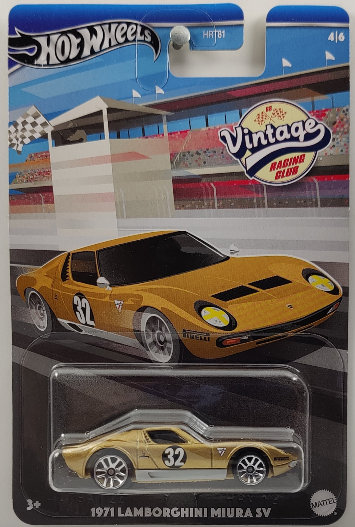 Hot Wheels 2024 - Theme / Vintage Racing Club 4/6 - 1971 Lamborghini Miura SV - Gold / #32 - J5 Wheels - Kroger Exclusive