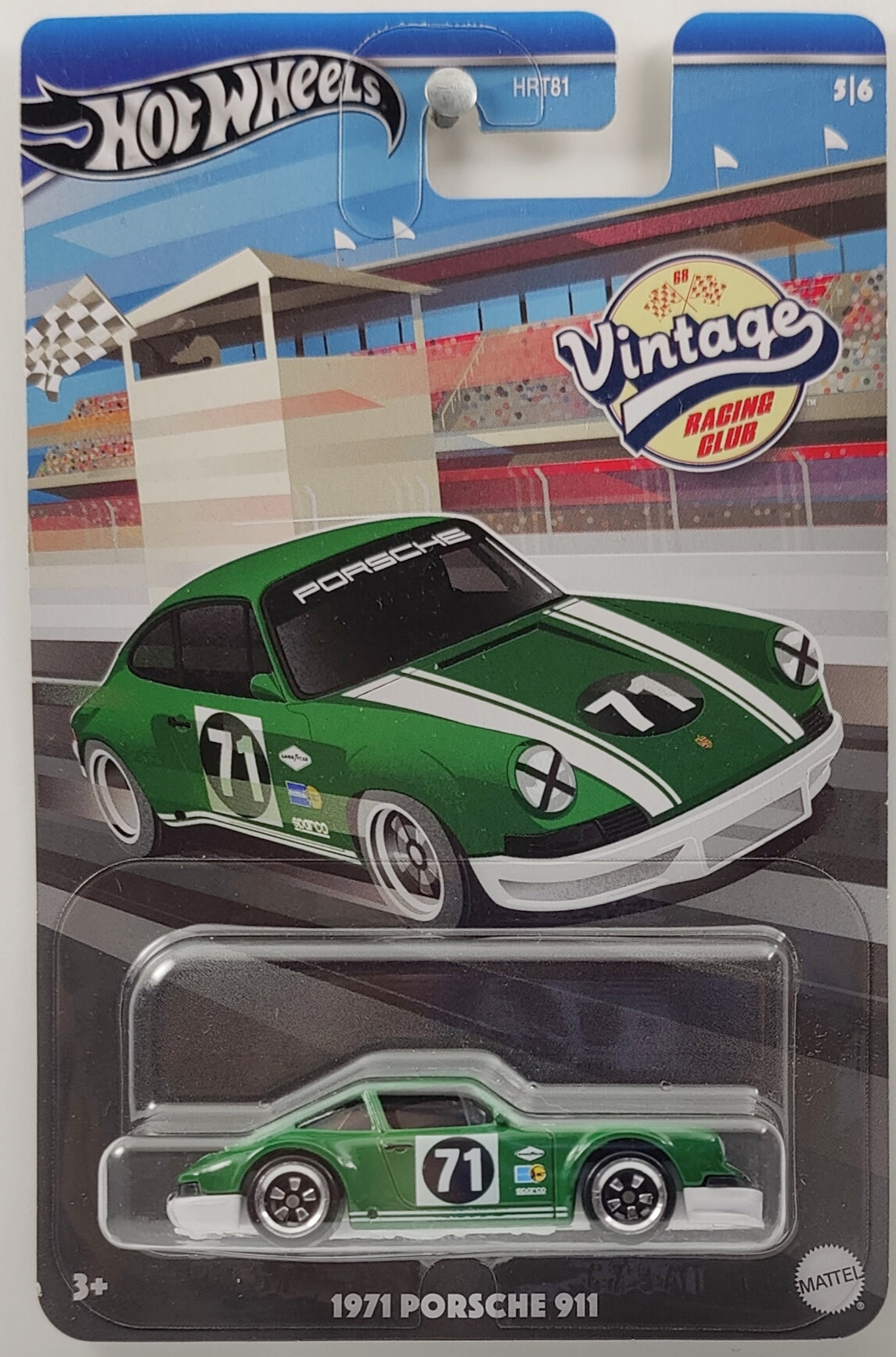 Hot Wheels 2024 - Theme / Vintage Racing Club 5/6 - 1971 Porsche 911 - Green / #71 - C5 Wheels - Kroger Exclusive