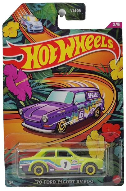 Hot Wheels 2024 - Theme / Easter / Spring 2/5 - '70 Ford&nbsp; Escort RS1600 - Bright Green - Yellow L4 Wheels - Spring Card