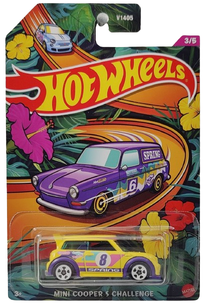 Hot Wheels 2024 - Theme / Easter / Spring 3/5 - Mini Cooper S Challenge - Yellow - White 5 Spoke Wheels - Spring Card