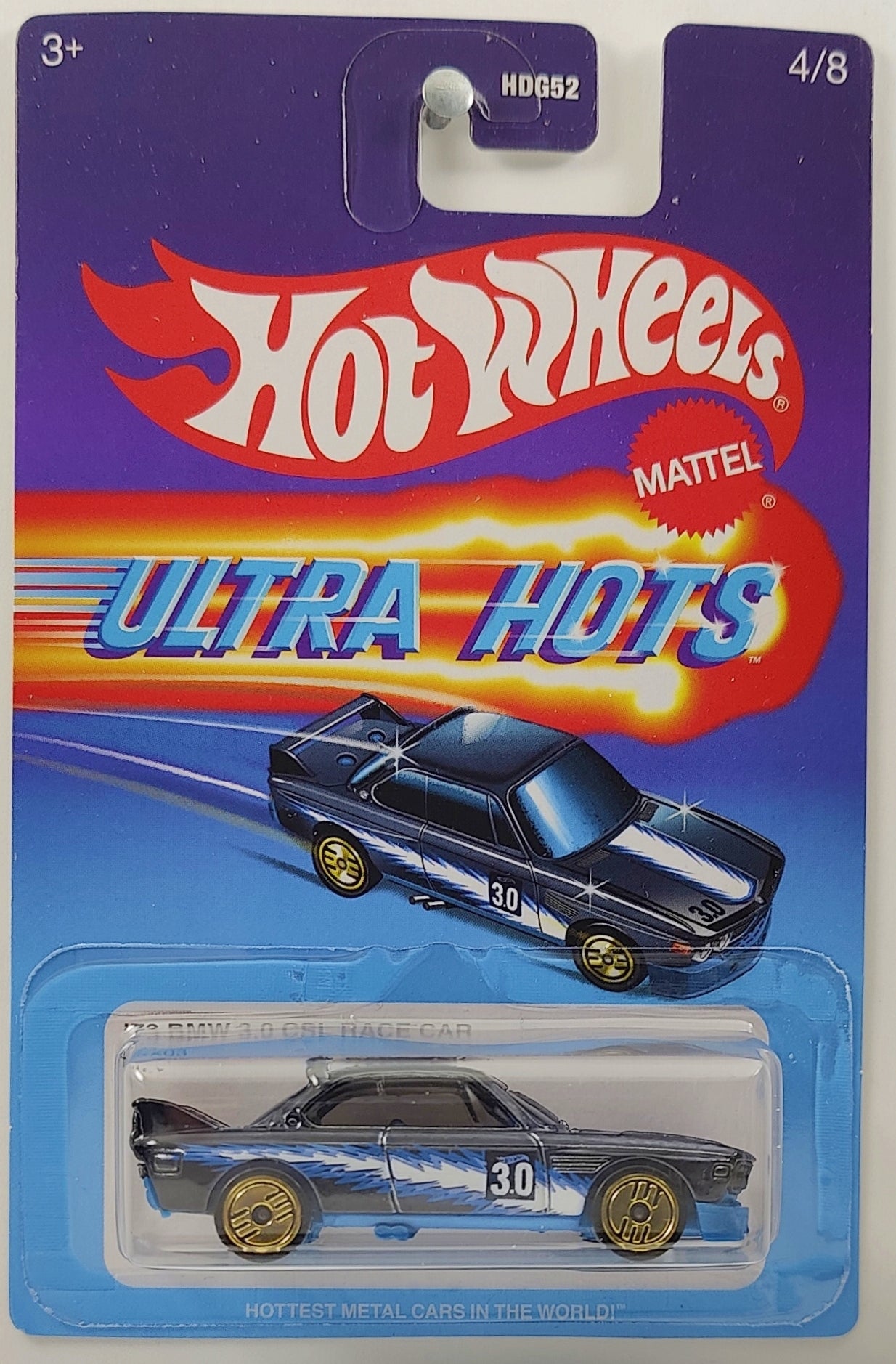 Hot Wheels 2024 - Ultra Hots 4/8 - '73 BMW 3.0 CSL Race Car - Spectraflame Black - Gold UH Wheels - Target Exclusive - Retro Ultra Hots Blister Card