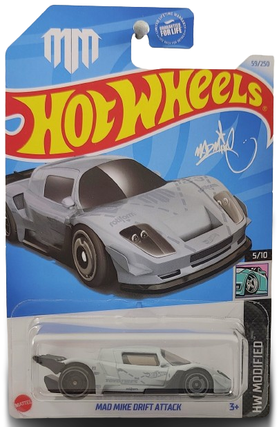 Hot Wheels 2024 - Collector # 059/250 - HW Modified 05/10 - Mad Mike Drift Attack - Flat Gray - DD8 / Aerodisc Wheels - USA Card