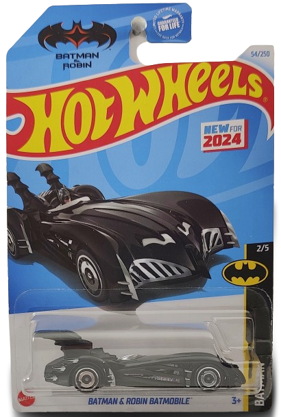 Hot Wheels 2024 - Collector # 054/250 - Batman Series 2/5 - New Models - Batman & Robin Batmobile - Black - Aero Disc Wheels - USA Card