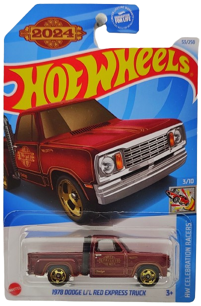 Hot Wheels 2024 - Collector # 053/250 - HW Celebration Racers 3/10 - 1978 Dodge Li'l Red Express Truck - Dark Red - USA Card