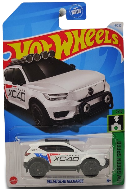 Hot Wheels 2024 - Collector # 014/250 - HW Green Speed 02/10 - Volvo XC40 Recharge - White / Red & Blue Accents - Black BLOR Wheels - USA Card