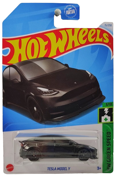 Hot Wheels 2024 - Collector # 015/250 - HW Green Speed 03/10 - Tesla Model Y - Black - Black 10SP Wheels - USA Card