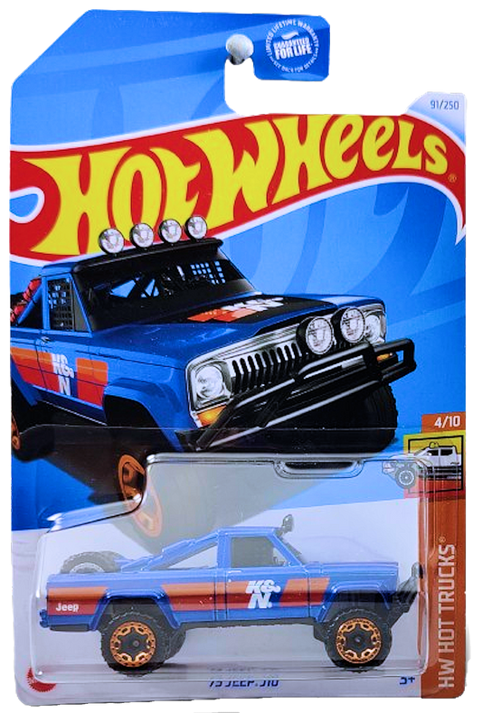 Hot Wheels 2024 - Collector # 091/250 - HW Hot Trucks 4/10 - '73 Jeep J10 - Blue / K&N Filters - BLOR Wheels - USA Card