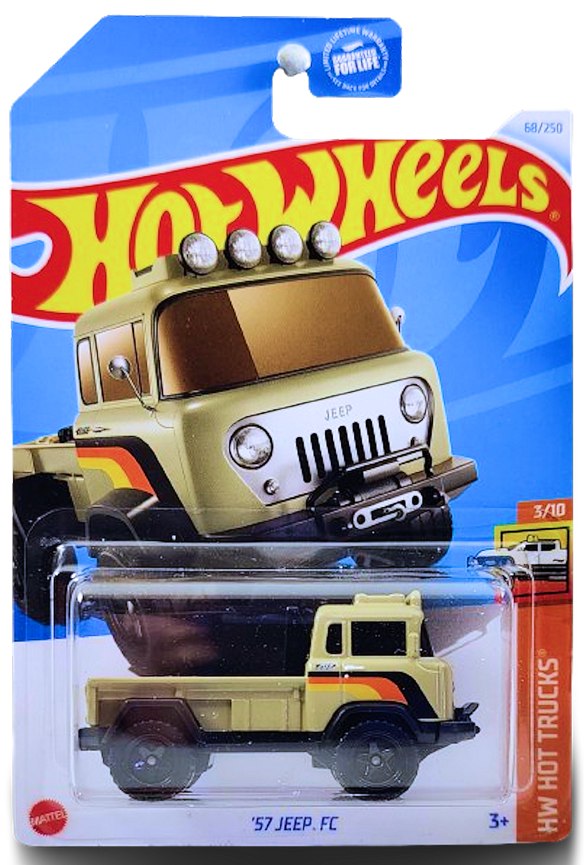 Hot Wheels 2024 - Collector # 068/250 - HW Hot Trucks 3/10 - '57 Jeep FC - Tan - BAJA5 Wheels - USA Card