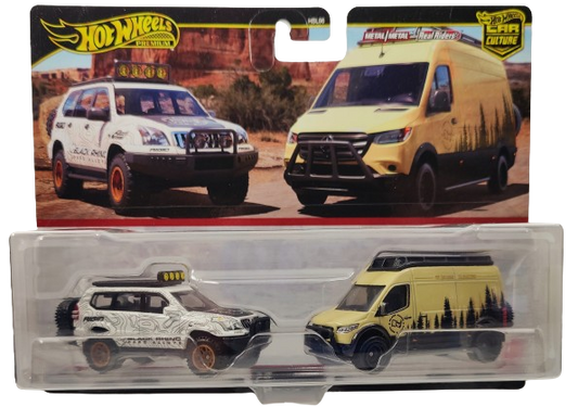 Hot Wheels 2024 - Premium / Car Culture 2-Pack - '05 Toyota Land Cruiser Rado & Mercedes-Benz Sprinter Tourer - Metal/Metal & Real Riders - Large Display Blister Card