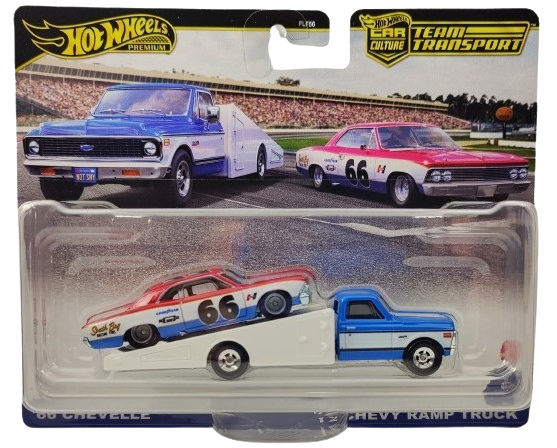 Hot Wheels 2024 - Premium / Car Culture / Team Transport # 64 - '66 Chevelle & '72 Chevy Ramp Truck - Red, White & Blue - Metal/Metal & Real Riders - Mix 1