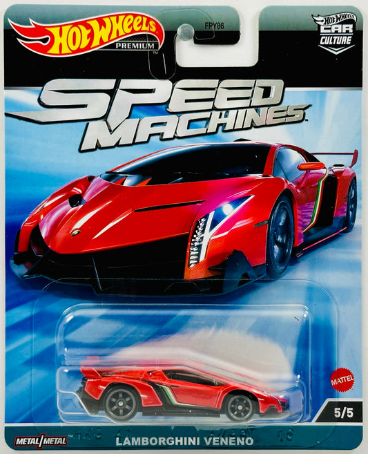 Hot Wheels 2023 - Premium / Car Culture / Speed Machines 05/05 - Lamborghini Venneo - Red - Metal/Metal & Real Riders