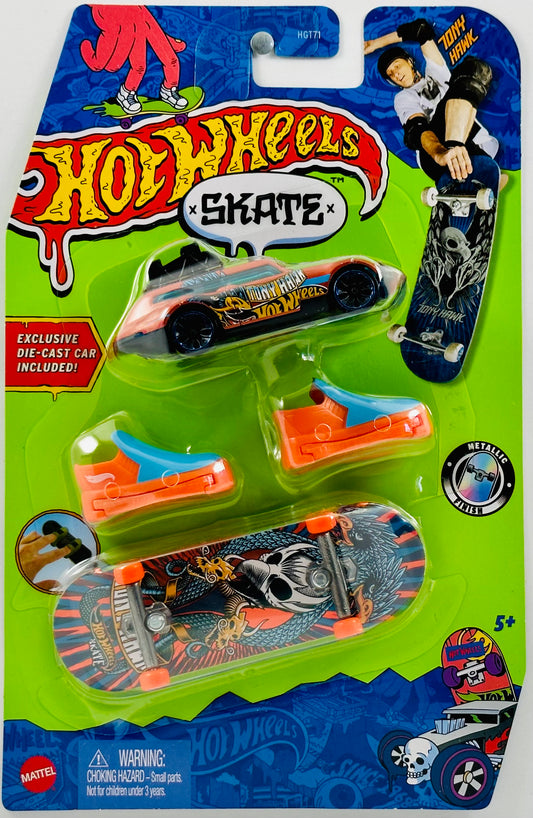 Hot Wheels 2023 - Skate - Multipack w/ Car - Stalk & Shred - Tour De Fast - Dark Orange - Dragon 'Tony Hawk' Graphics - Metallic Finish - Large Blister Card