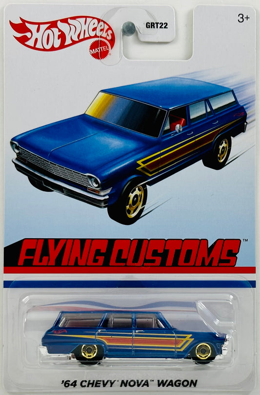 Hot Wheels 2021 - Flying Customs - '64 Chevy Nova Wagon - Blue - Red & Yellow Designs on Side - Target Exclusive