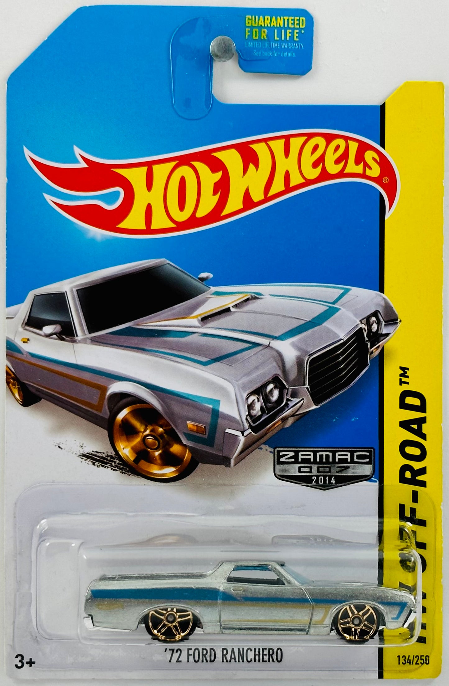 Hot Wheels 2014 - Collector # 134/250 - HW Off-Road / HW Hot Trucks - ZAMAC # 007 - '72 Ford Ranchero - ZAMAC with Blue & Yellow Stripes - Walmart Exclusive - USA