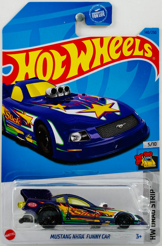 Hot Wheels 2023 - Collector # 140/250 - HW Drag Strip 05/10 - Mustang NHRA Funny Car - Purple - 'Slick' / Yellow Stars - USA