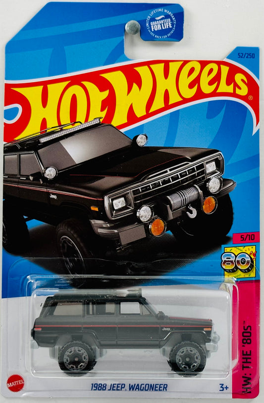 Hot Wheels 2023 - Collector # 052/250 - HW The '80's 05/10 - 1988 Jeep Wagoneer - Matte Black - Red Accents - USA