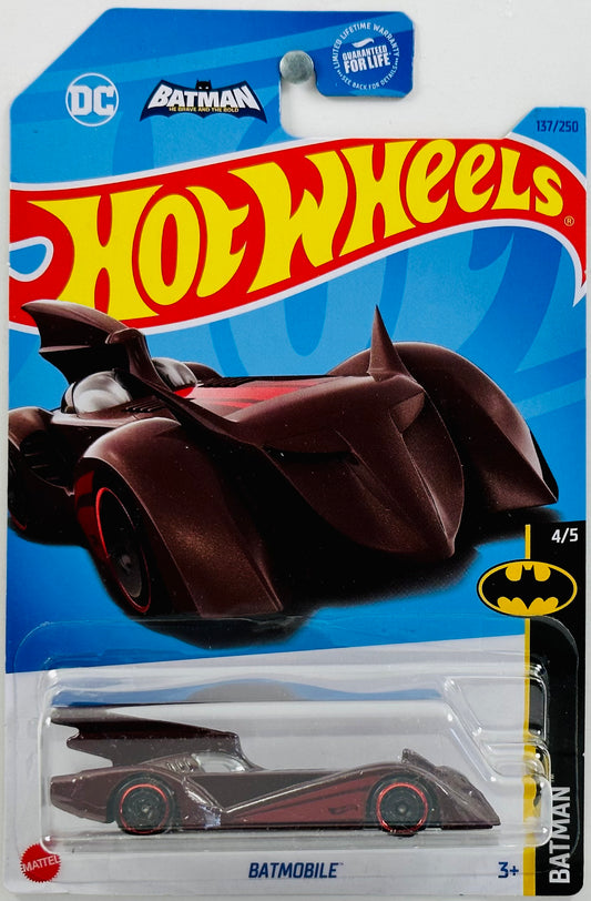 Hot Wheels 2023 - Collector # 137/250 - Batman 04/05 - Batmobile - Metallic Burgandy - Batman: He Brave and the Bold - DC Comics - USA