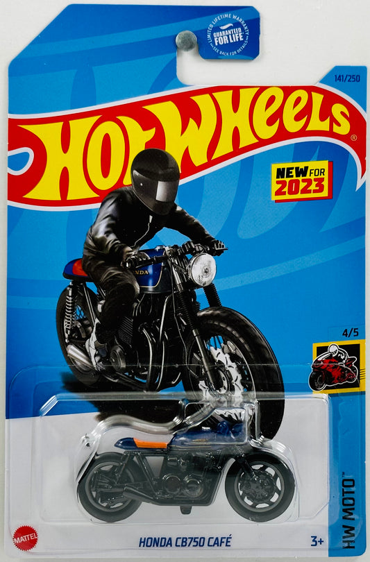 Hot Wheels 2023 - Collector # 141/250 - HW Moto 04/05 - New Models - Honda CB750 Cafe - Navy Blue - Orange Seat / Black Bottom - USA