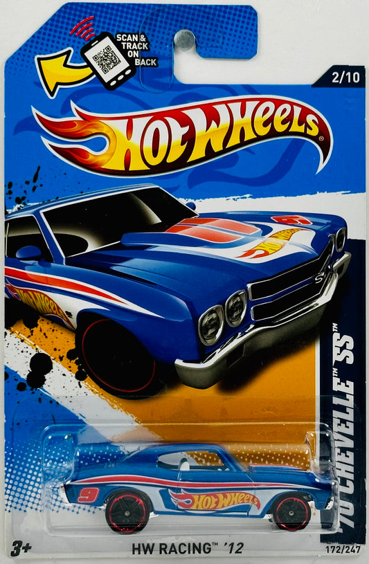 Hot Wheels 2012 - Collector # 172/247 - HW Racing 02/10 - '70 Chevelle SS - Blue Metalflake / Hot Wheels Graphics / #9 - USA Card