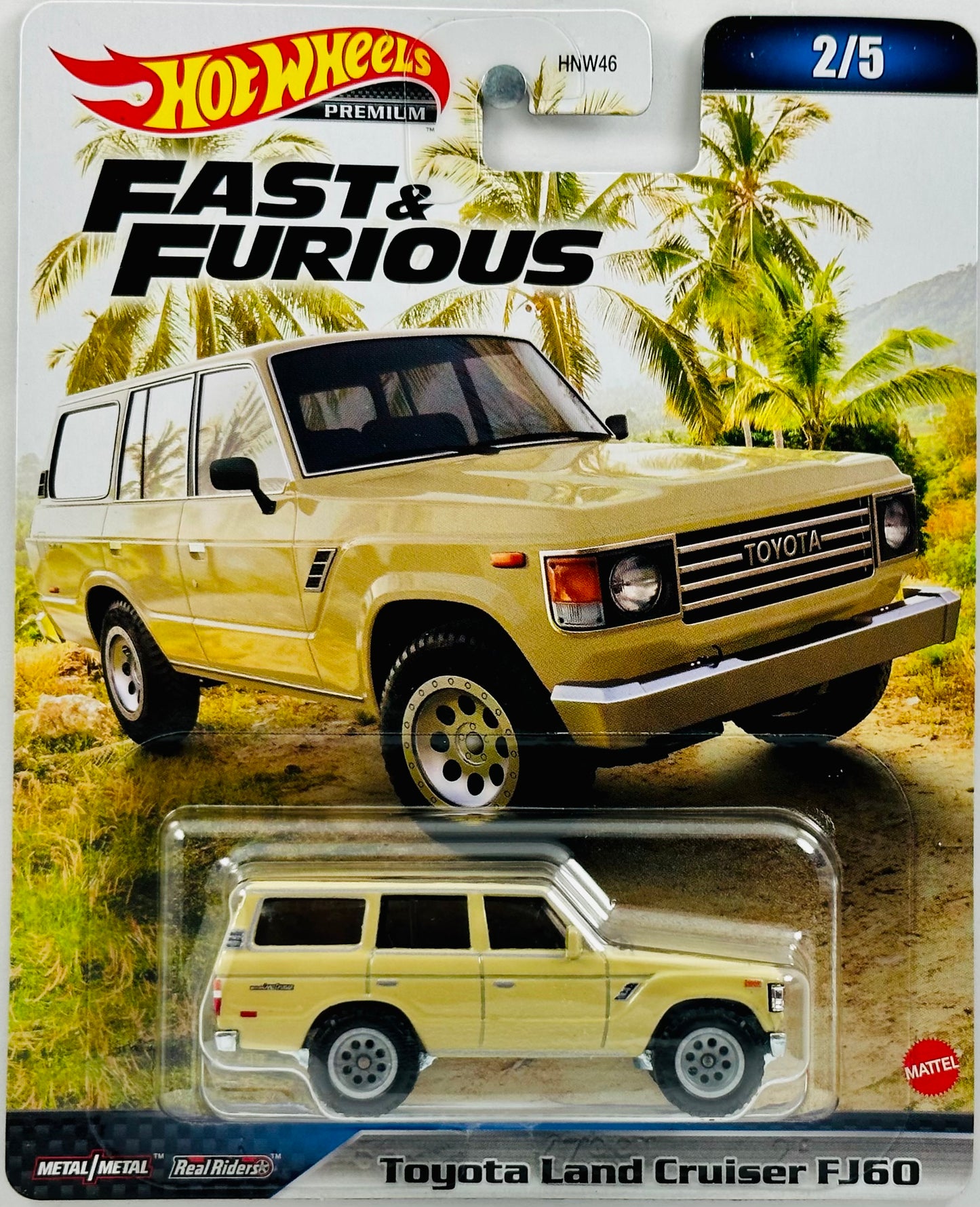 Hot Wheels 2023 - Premium / Fast & Furious # 2/5 - Hobbs & Shaw - Toyota Land Crusier FJ60 - Tan - Metal/Metal & Real Riders