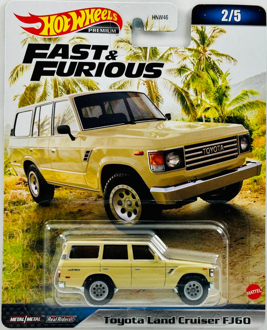 Hot Wheels 2023 - Premium / Fast & Furious # 2/5 - Hobbs & Shaw - Toyota Land Crusier FJ60 - Tan - Metal/Metal & Real Riders