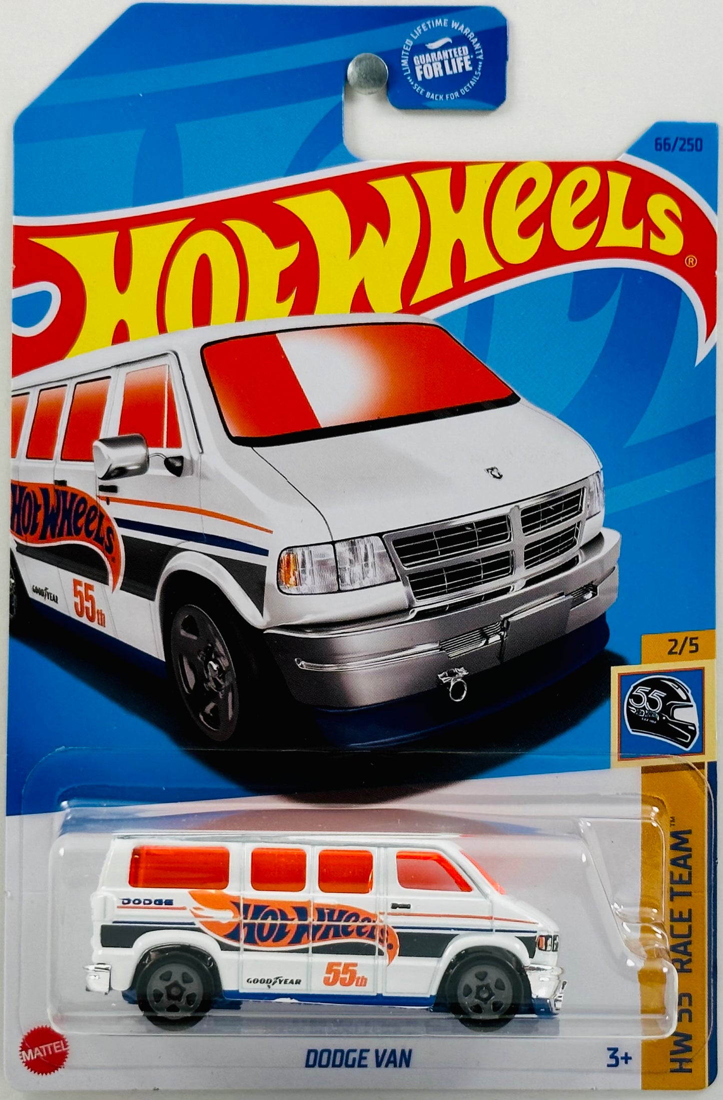 Hot Wheels 2023 - Collector # 066/250 - HW 55th Race Team 02/05 - Dodge Van - White - Hot Wheels Graphics / '55th' - USA