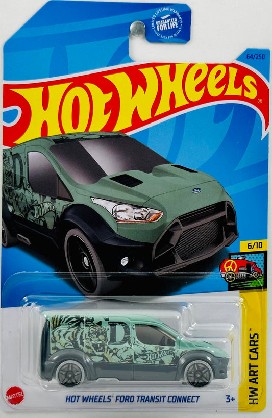 Hot Wheels 2023 - Collector # 064/250 - HW Art Cars 06/10 - Hot Wheels Ford Transit Connect - Teal - Tiger Livery / 'D' - USA