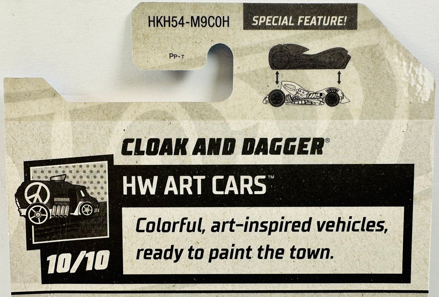 Hot Wheels 2023 - Collector # 157/250 - HW Art Cars 10/10 - Cloak and Dagger - Black - Day of the Dead Artwork / 'E / 'e' - USA