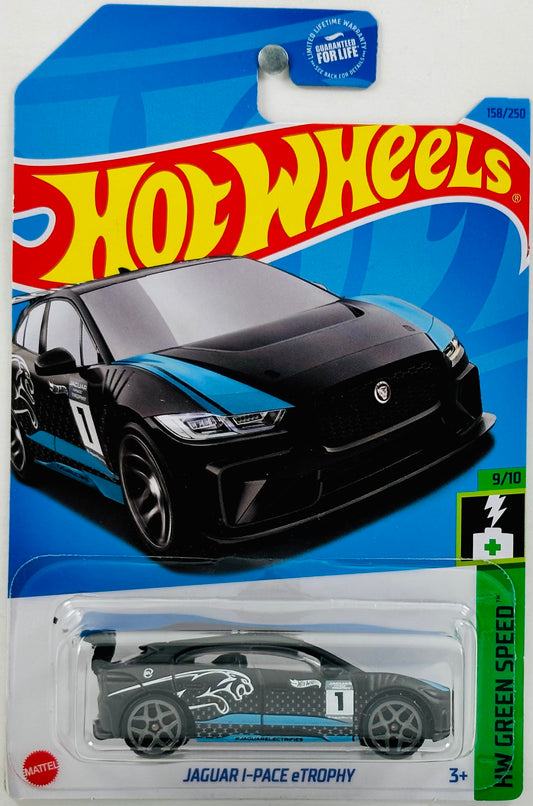 Hot Wheels 2023 - Collector # 158/250 - HW Green Speed 09/10 - Jaguar I-Pace eTrophy - Matte Black - Jaguar Logo / '1' - USA