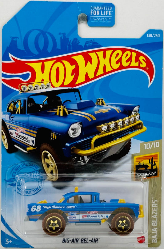 Hot Wheels 2021 - Collector # 130/250 - Baja Blazers 10/10 - Big-Air Bel-Air - Blue / #68 / various Racing Decals - Kroger Exclusive - USA Card