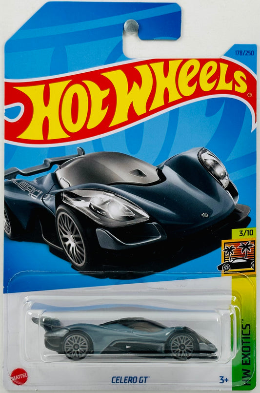 Hot Wheels 2023 - Collector # 178/250 - HW Exotics 03/10 - Celero GT - Gunmetal Gray - 'Celero GT' on Body - IC