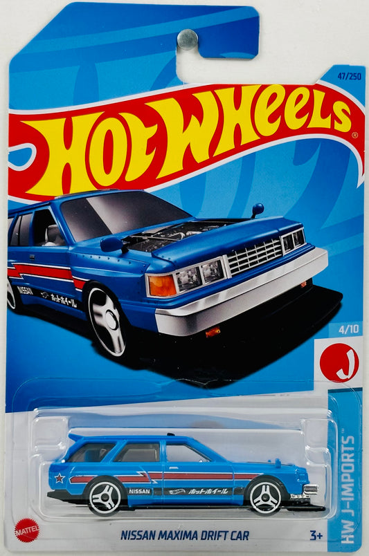 Hot Wheels 2023 - Collector # 047/250 - HW J-Imports 04/10 - Nissan Maxima Drift Car - Blue - 'ホットホィール' (Hot Wheels in Japanese) - IC