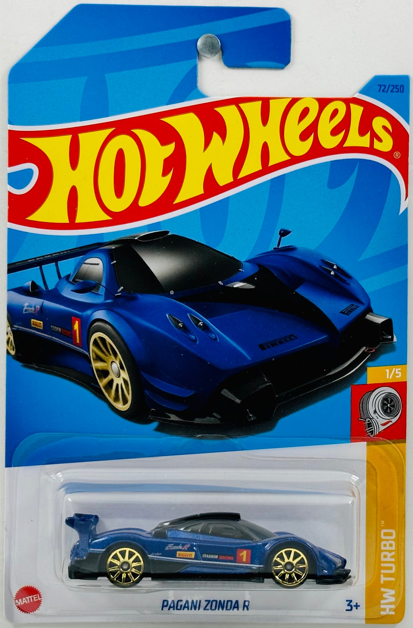 Hot Wheels 2023 - Collector # 072/250 - HW Trubo 01/05 - Pagani Zonda R - Dark Indigo - 'Staskin Racking' / '1' - IC