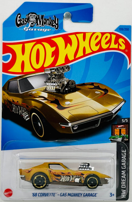 Hot Wheels 2023 - Collector # 139/250 - HW Dream Garage 5/5 - '68 Corvette - Gas Monkey Garage - Satin Gold - IC