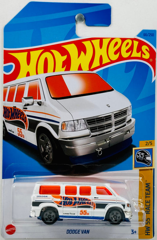 Hot Wheels 2023 - Collector # 066/250 - HW 55th Race Team 02/05 - Dodge Van - White - Hot Wheels Graphics / '55th' - IC