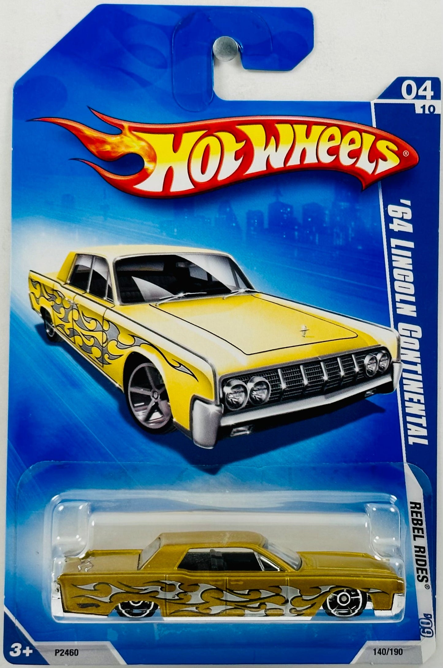 Hot Wheels 2009 - Collector # 140/190 - Rebel Rides 4/10 - '64 Lincoln Continental - Gold / Sliver Flames - USA