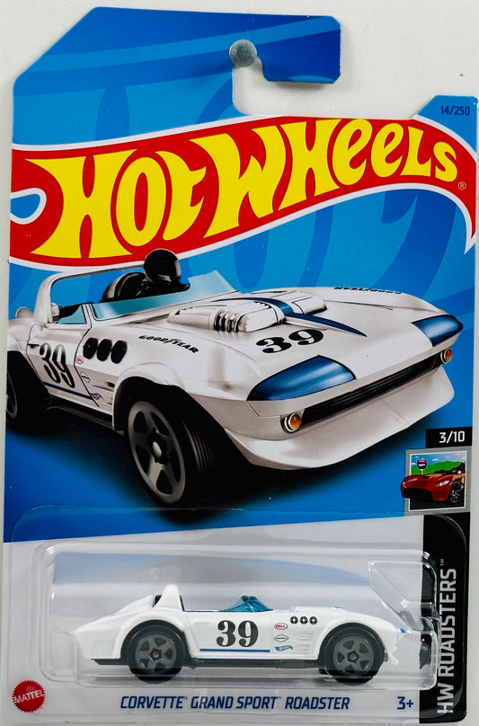 Hot Wheels 2023 - Collector # 014/250 - Roadsters 03/10 - Corvette Grand Sport Roadster - White - "39" / Goodyear & Bell Graphics - IC