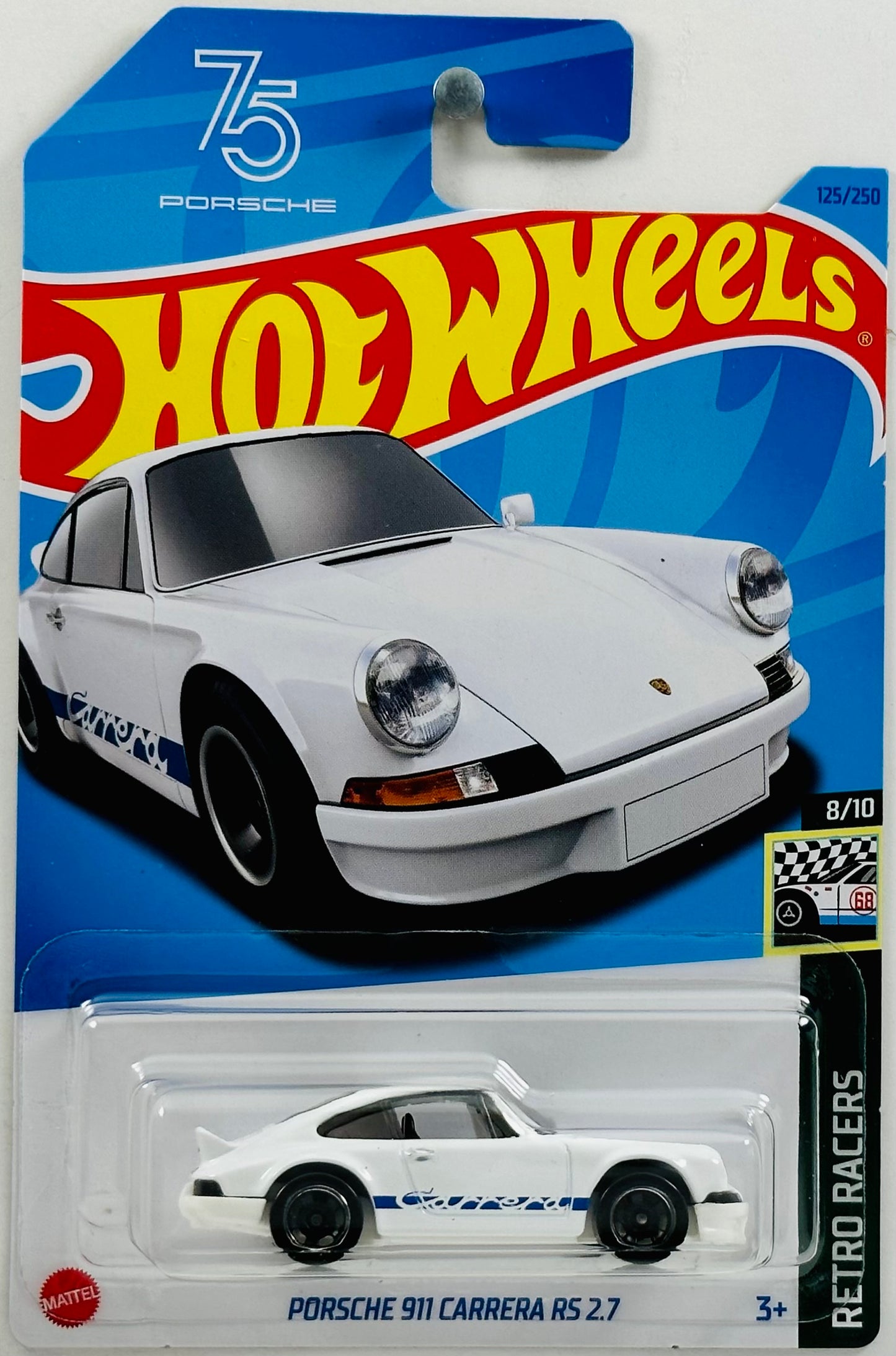 Hot Wheels 2023 - Collector # 125/250 - Retro Racers 08/10 - Porsche 911 Carrera RS 2.7 - White - 75th / IC