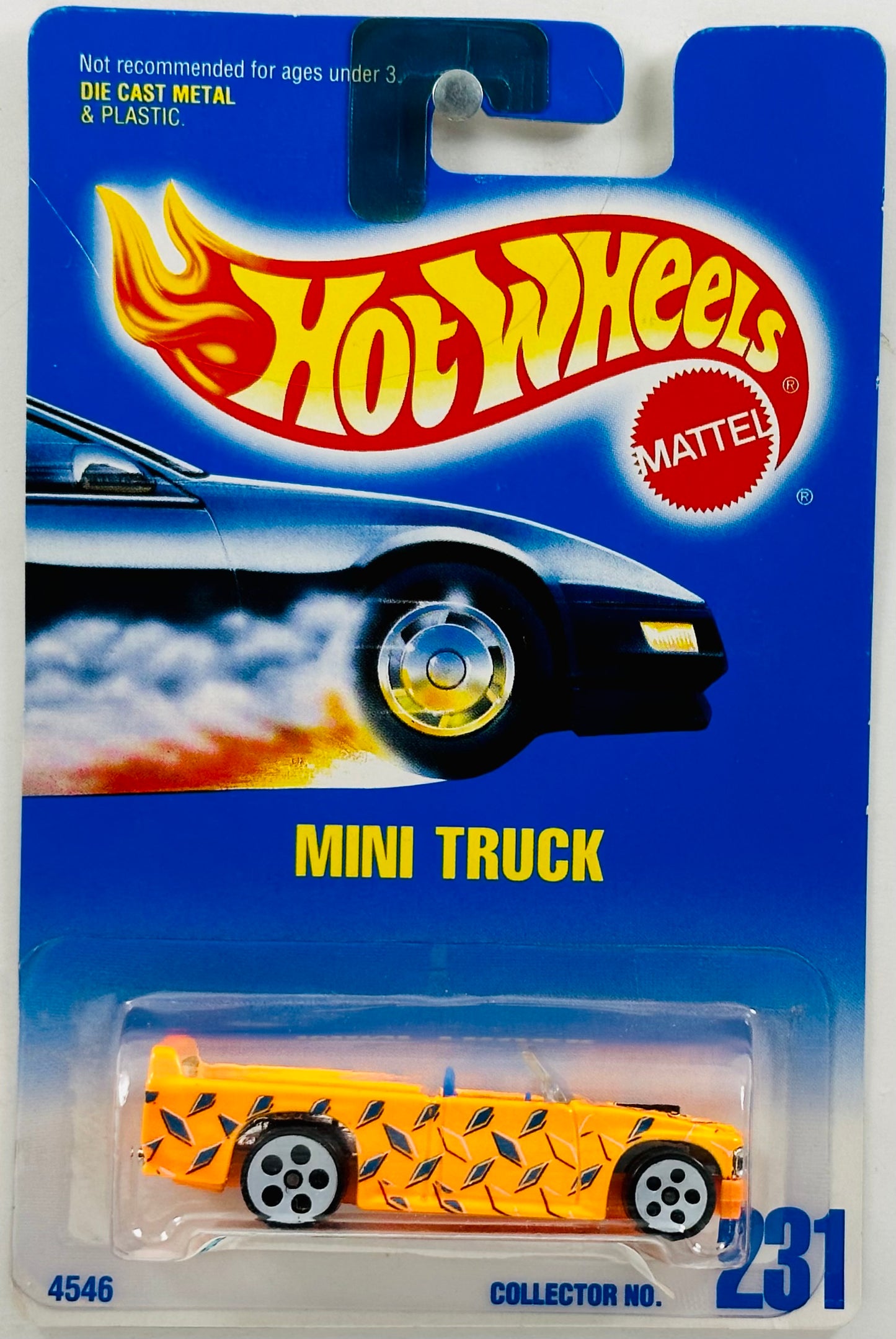 Hot Wheels 1996 - Collector # 231 - Mini Truck - Flourescent Orange - White 5 Dot Wheels - USA Blue & White Card