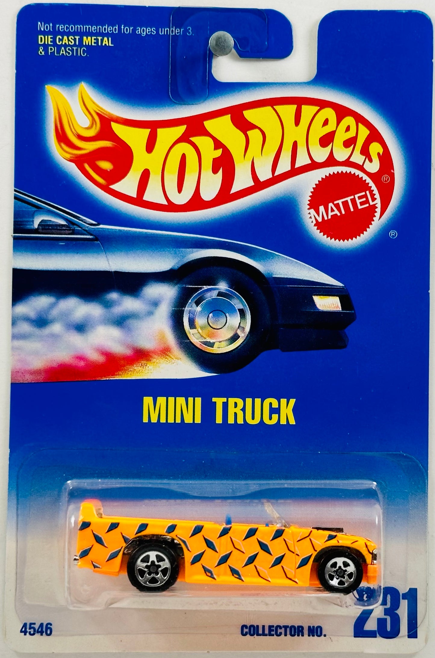 Hot Wheels 1996 - Collector # 231 - Mini Truck - Flourescent Orange - 5 Spokes - USA Blue & White Card