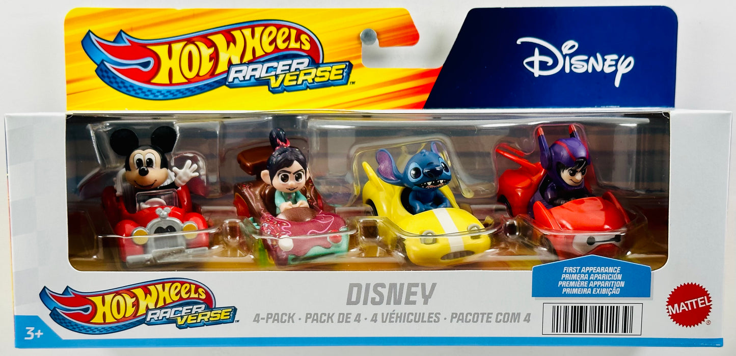 Hot Wheels 2023 - RacerVerse / 4 Pack / Disney - Mickey Mouse, Vanellope, Stitch & Hiro with Baymax