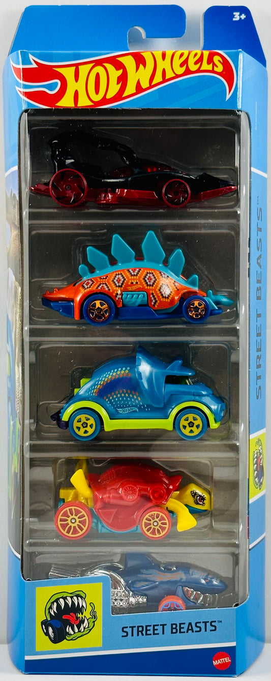 Hot Wheels 2023 - Gift Pack / 5-Pack - Street Beasts - Scorpedo, Motosaurus, HW Tricera-Truck, Turtoshell & Sharkruiser