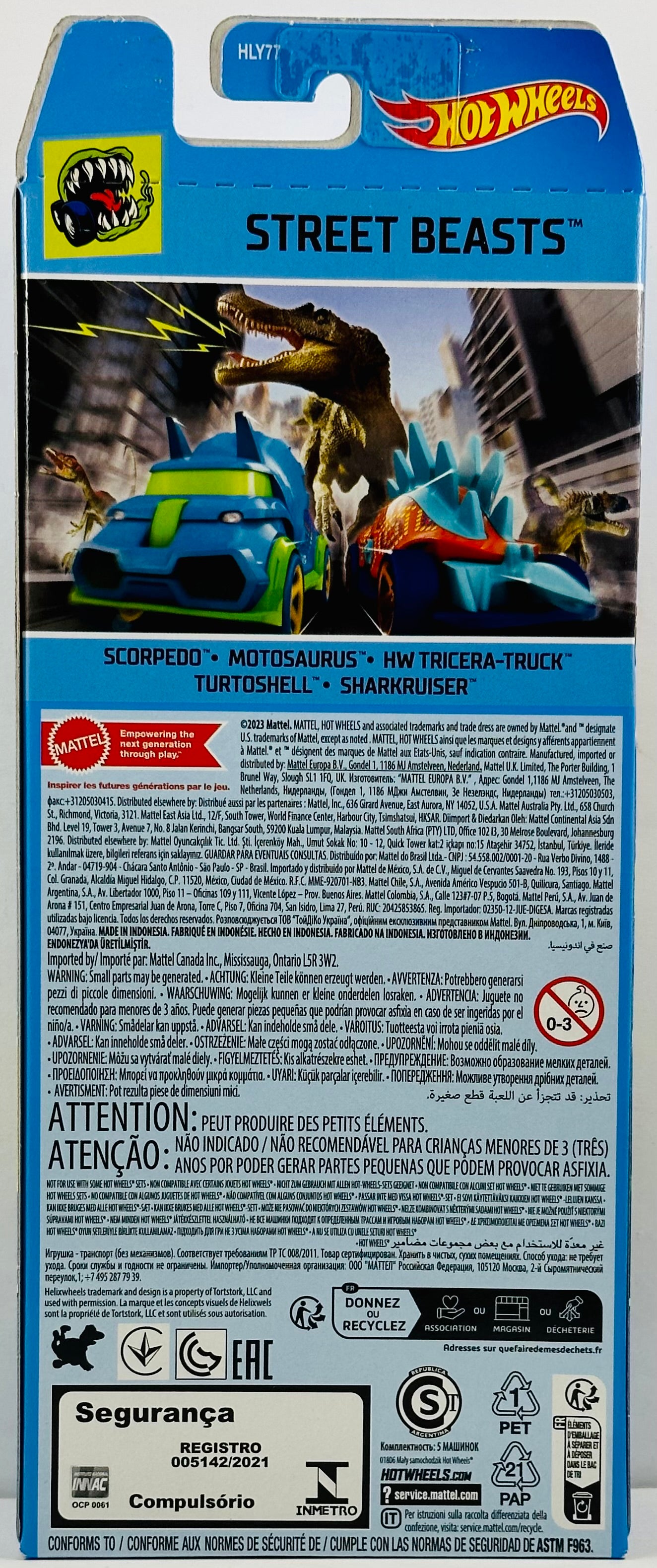 Hot Wheels 2023 - Gift Pack / 5-Pack - Street Beasts - Scorpedo, Motosaurus, HW Tricera-Truck, Turtoshell & Sharkruiser