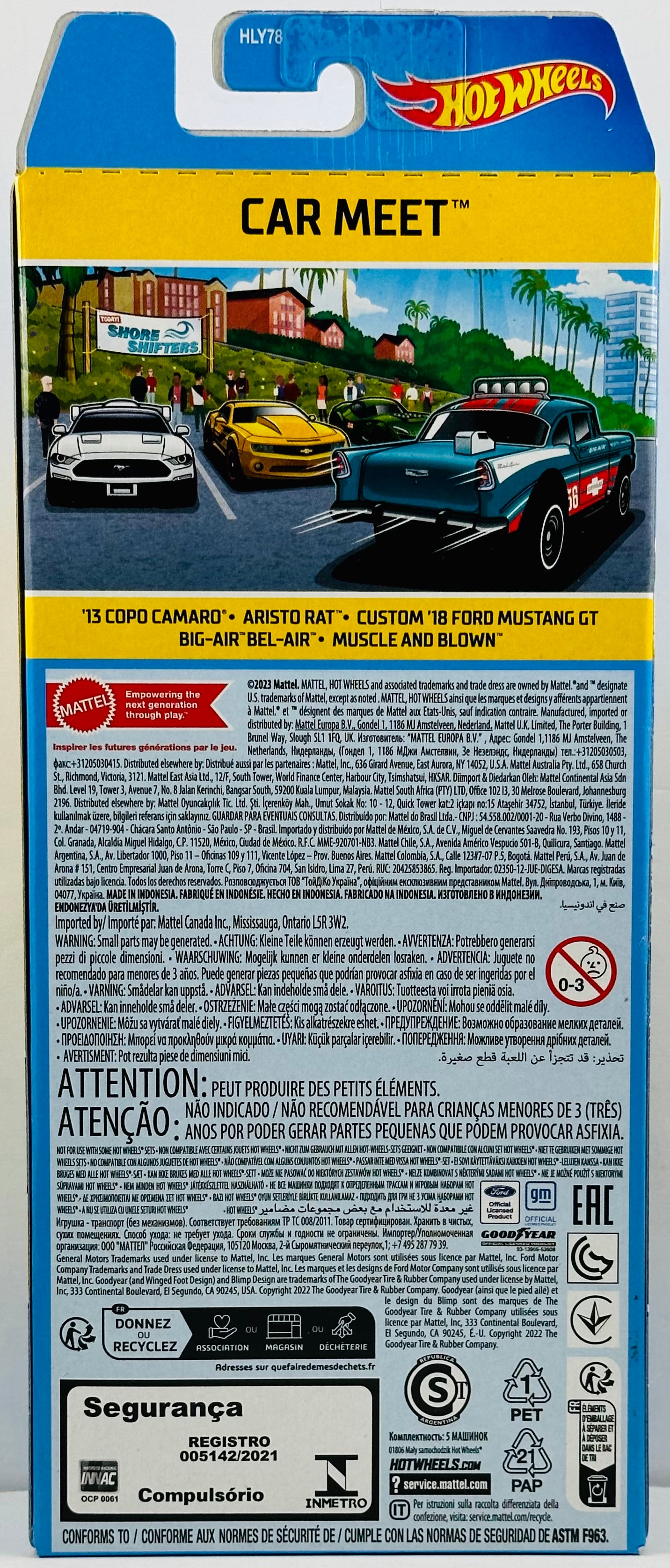 Hot Wheels 2023 - Gift Pack / 5-Pack - Car Meet - '13 Copo Camaro, Aristo Rat, Custom '18 Ford Mustang GT, Big-Air Bel-Air & Muscle and Blown